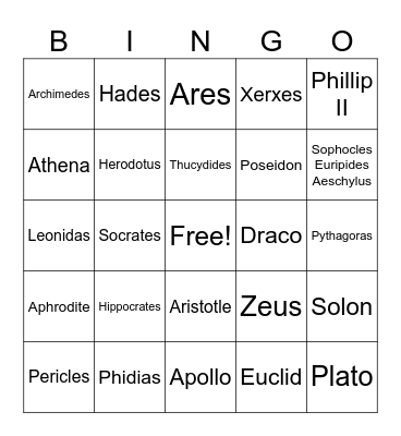 Greek People Bingo Card