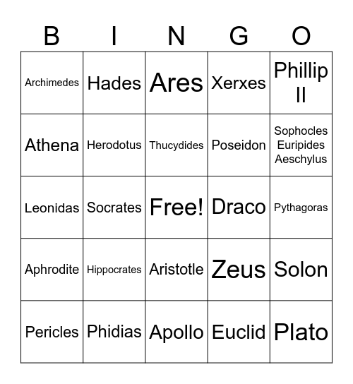 Greek People Bingo Card