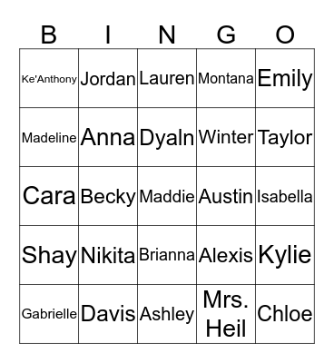 1st period ELA Bingo Card