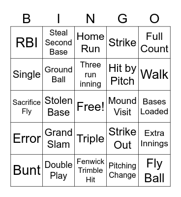 JMU Baseball Bingo Card