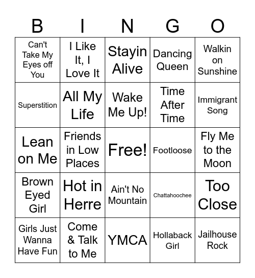 Sing Along Bingo! Bingo Card