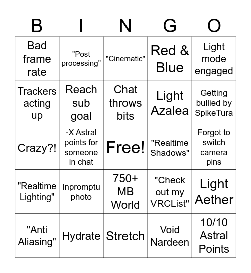 Astral World Hop Bingo Card