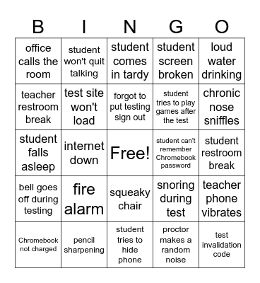 Test Days Bingo Card
