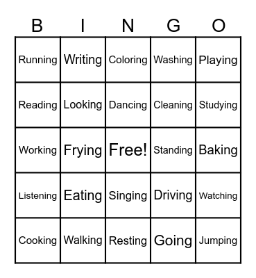 Present Continuous Bingo Card