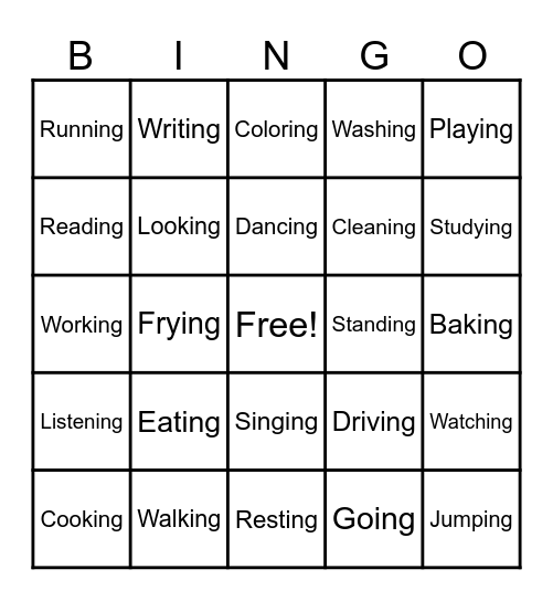 Present Continuous Bingo Card