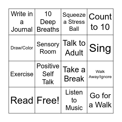 Coping Strategy Bingo Card