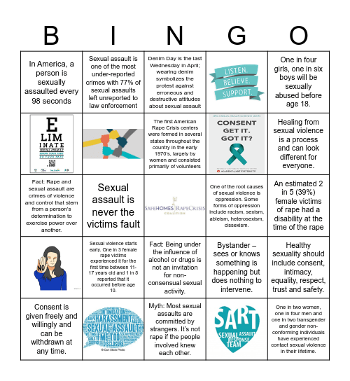 Sexual Assault Awareness Bingo Card