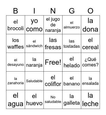 la comida Bingo Card