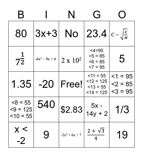 ACT Review Bingo Card