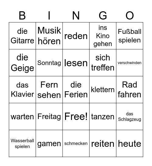 Freizeit Bingo Card