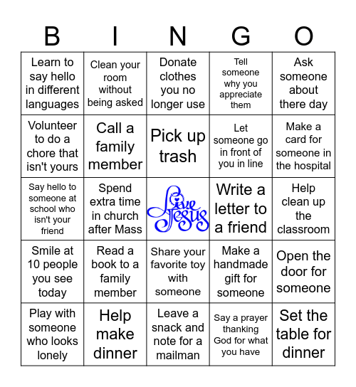 Generosity Bingo Card