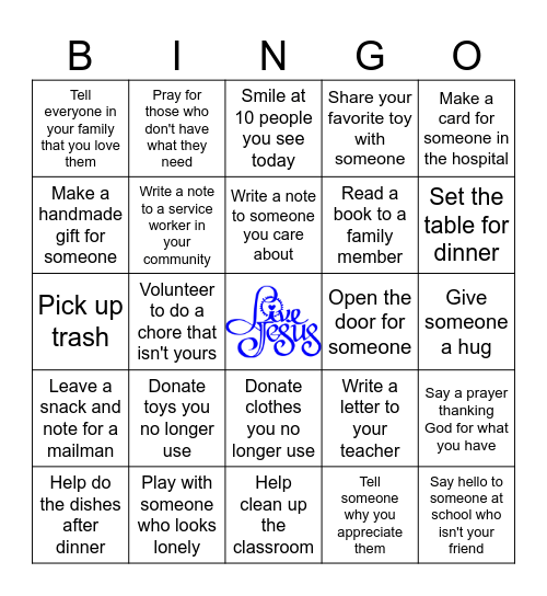 Generosity Bingo Card