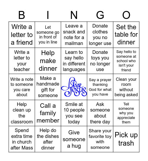 Generosity Bingo Card