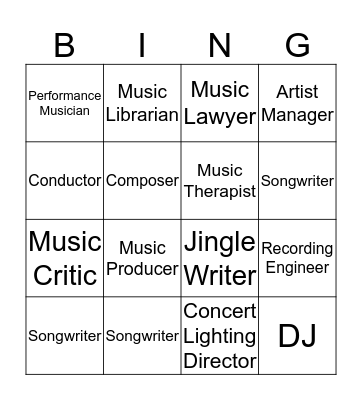 Careers in Music Bingo Card