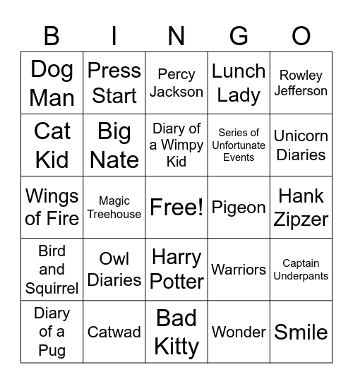 Book Character Bingo Card