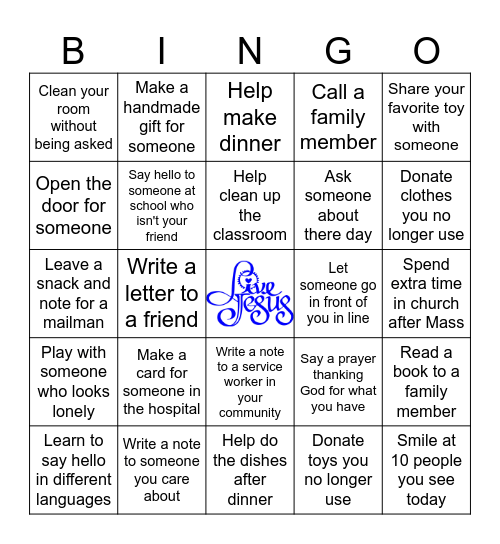 Generosity Bingo Card