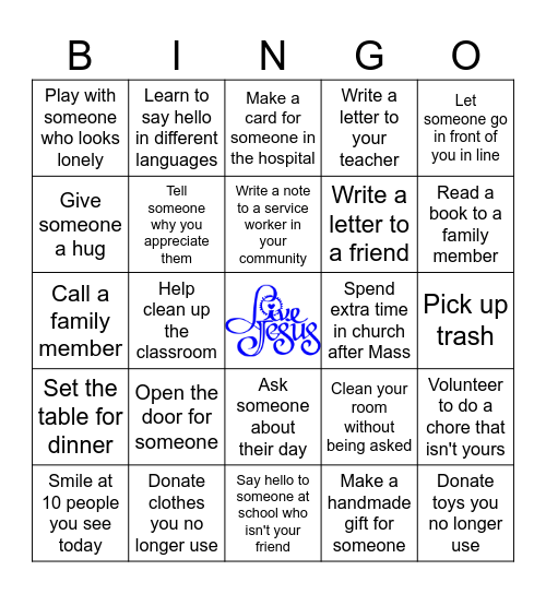 Generosity Bingo Card