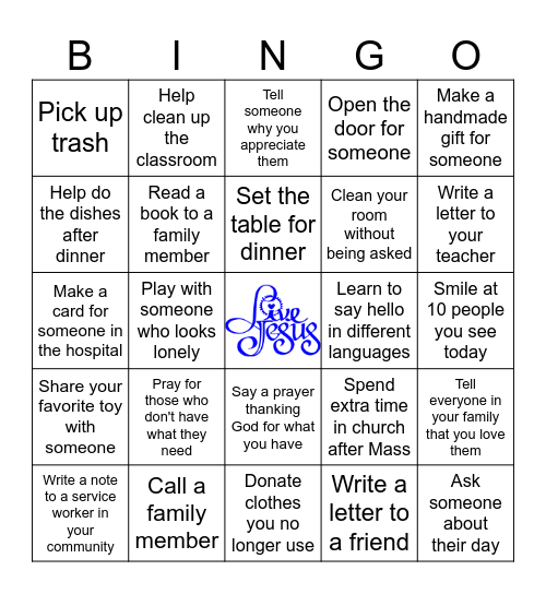 Generosity Bingo Card