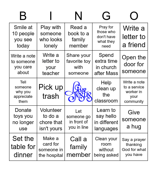 Generosity Bingo Card