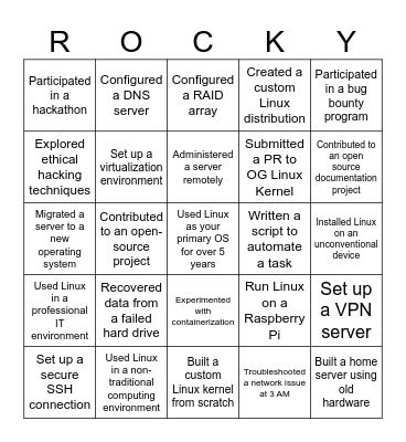 Deep in the Heart - Linux Achievements Bingo Card