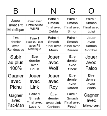 Htheogame SSBU (pas DLC) Bingo Card