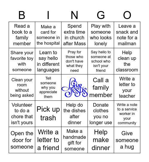 Generosity Bingo Card