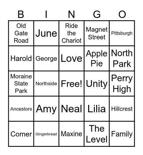 Family and Friends Bingo Card