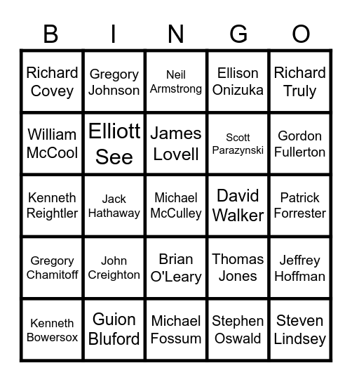 Astronauts in Scouting Bingo Card