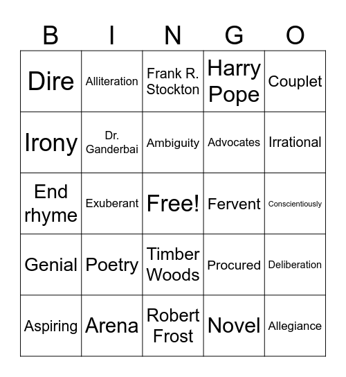 Unit 5: Hard Choices Bingo Card