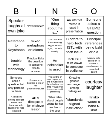 Professional Development 4/15 Bingo Card