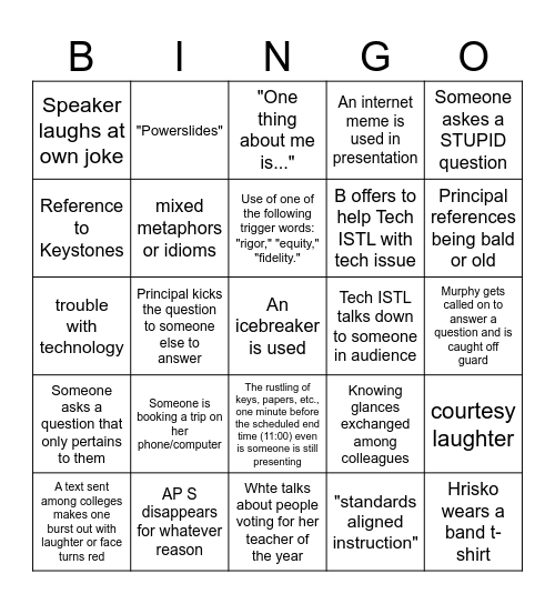 Professional Development 4/15 Bingo Card