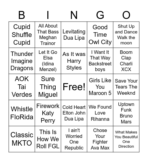 NMS Music Bingo Card