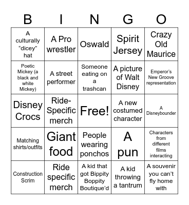 Disney World Bingo Card