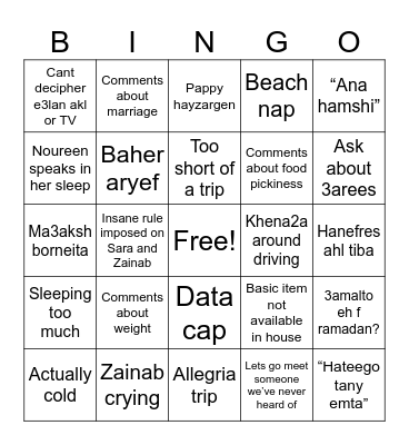 April Trip Shennaigans Bingo Card