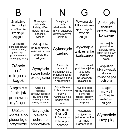 Ekologiczne Bingo Card