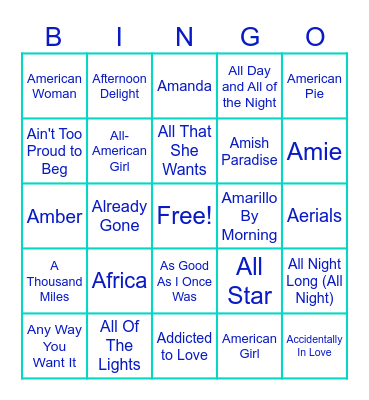 "A" is for "April" Bingo Card