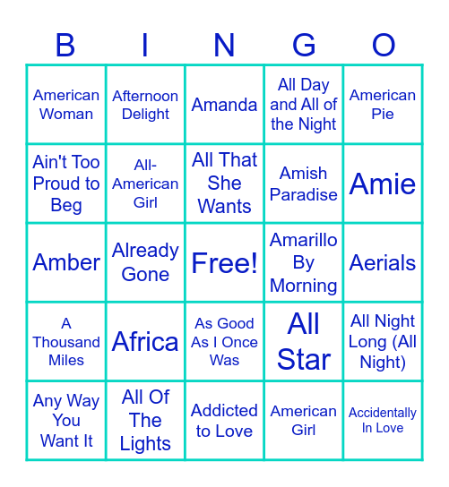 "A" is for "April" Bingo Card