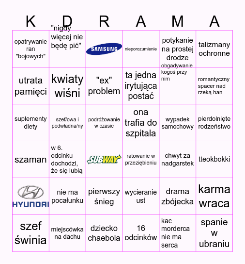 K-DRAMA Bingo Card