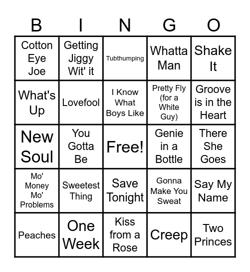 90s Singo Bingo Card