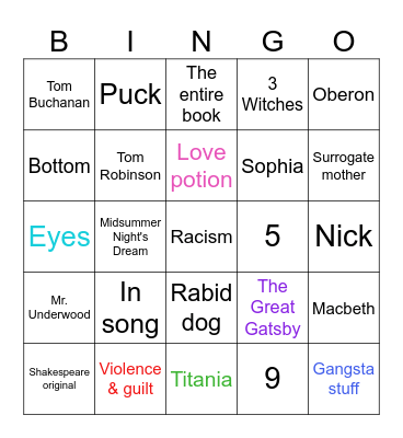 Honors English Bingo Card
