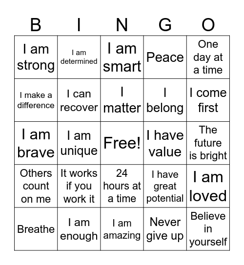 SELF LOVE Bingo Card