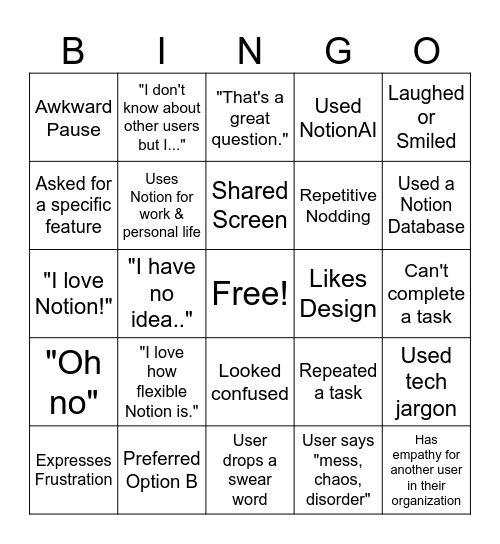 Notion Watch Party Bingo Card