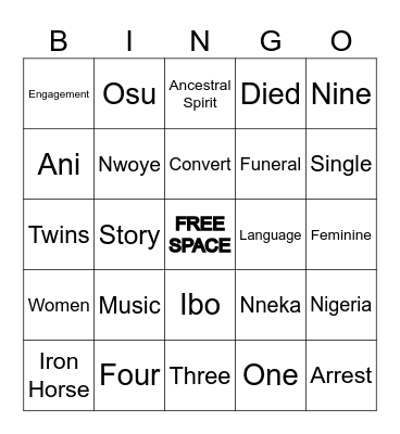 Things Fall Apart Bingo Card