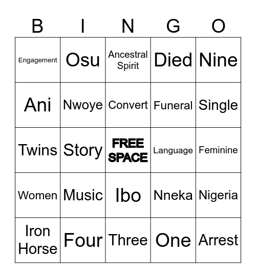 Things Fall Apart Bingo Card