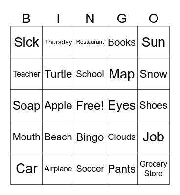 Description Bingo Card