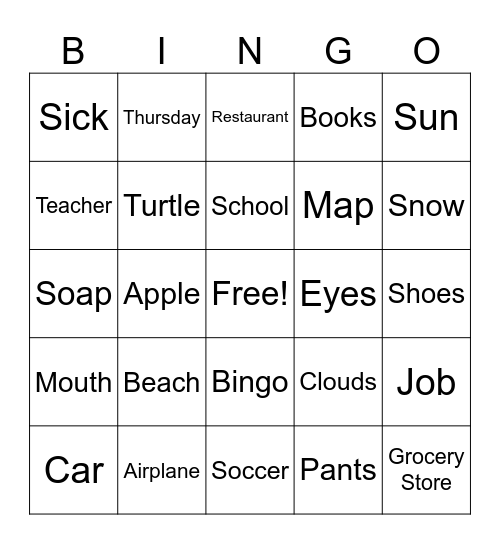 Description Bingo Card