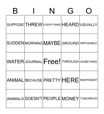 SIGHT WORD BINGO Card