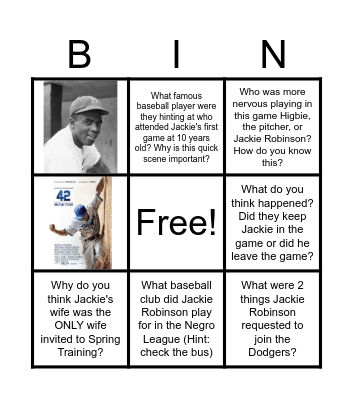 42: The True Story of an American Legend Bingo Card