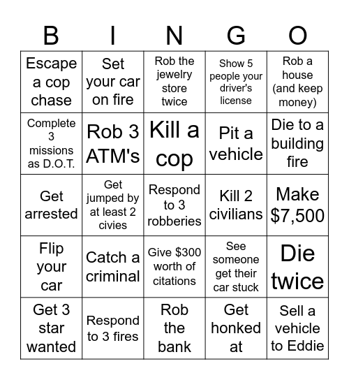 ERLC Bingo Card