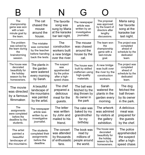 Active & Passive Voice Bingo Card